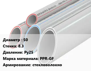 Труба полипропиленовая 50 s=8.3 Ру25 PPR-GF стекловолокно